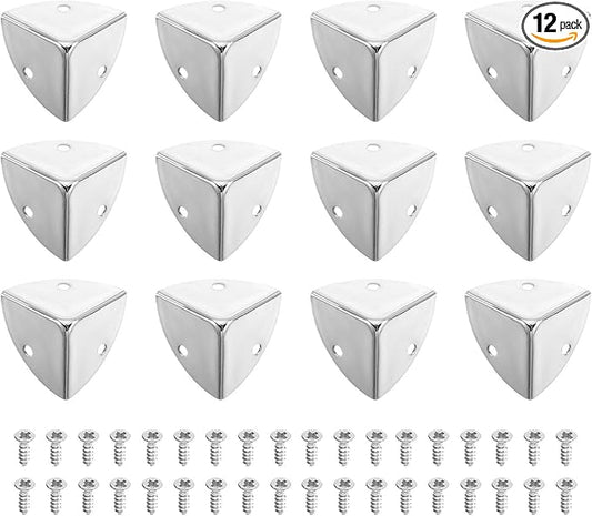 uxcell 12 Pcs Metal Corner Protectors, 28mm Box Edge Guard Protector, with Mounting Screws for Furniture Cabinet Speaker Protection Home Decorative, Silver