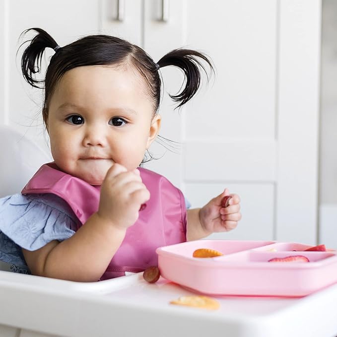 Tiny Twinkle Silicone Suction Baby Plate, Suction Grip Divided Dish for First Foods and Self-Feeding Toddlers, Baby Led Weaning Supplies for Independent Eating (Rose Plate)