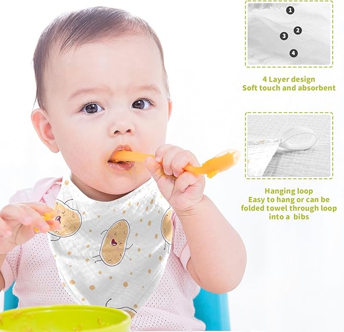 vvfelixl Baby Muslin Washcloths Kawaii Potatoes Baby Burp Cloths Cotton Baby Face Towel for Newborn Infants Boys Girls Soft and Absorbent 11.8 X 11.8 in, 3 Pack