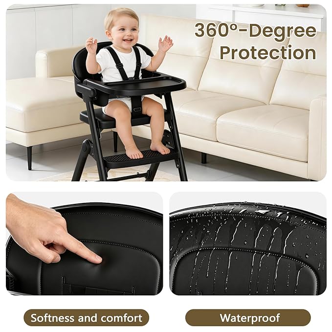 High Chairs for Babies and Toddlers, Baby High Chair Adjustable Height, Dining Chair with Removable Tray, Ergonomic Toddler Feeding Seat, Sturdy & Durable Construction, Black