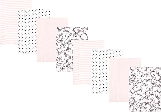 Hudson Baby Cotton Poly Flannel Burp Cloths Multipack, Pink Bows 8-Pack, One Size