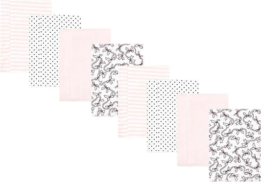 Hudson Baby Cotton Poly Flannel Burp Cloths Multipack, Pink Bows 8-Pack, One Size