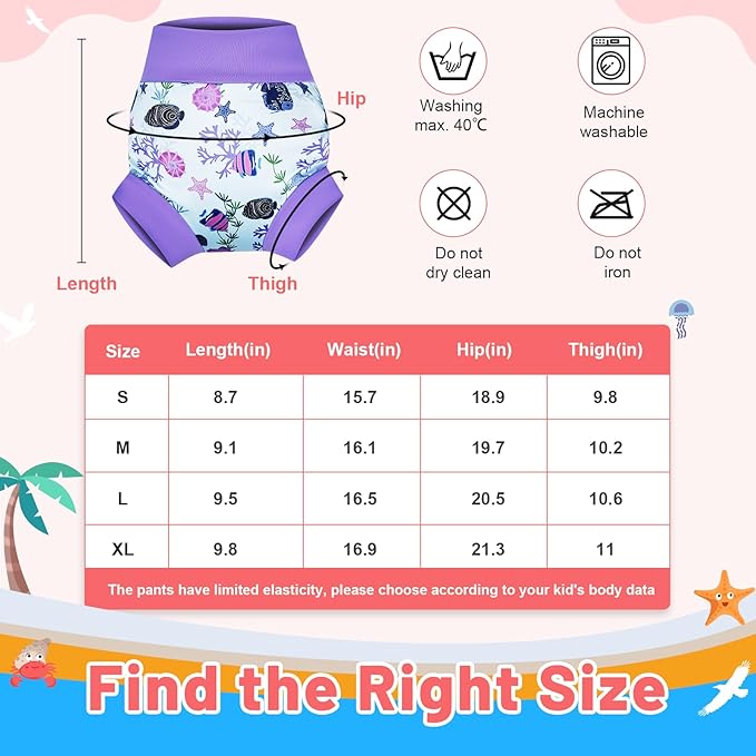 MooMoo Baby Swim Diapers 3 Pcs Waterproof Reusable Swimming Diapers for Baby Boys and Girls Swim Lesson 4T