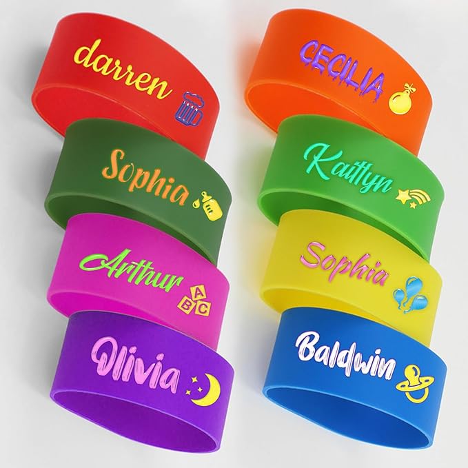 3 Pcs Personalized Water Bottle Labels, Waterproof Bottle Name Bands, Silicone Sippy Cup Strap Washable Daycare Labels Cute Bottle Tag for New Mom