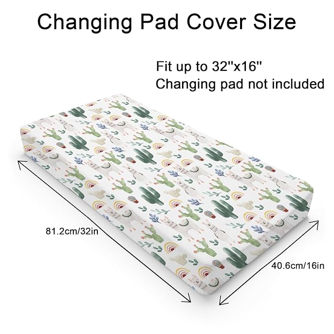 Cute Llama Changing Pad Cover Funny Llama Cactus Leaves Rainbow Diaper Change Table Sheets for Boys Girls Desert Animal Soft Breathable Stretch Fitted Changing Mat Sheets Cover 32''x16''