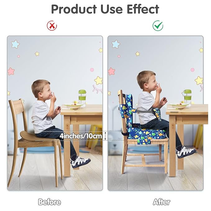 Toddler Booster Seat for Dining Table,Booster Seat for Kitchen Chair with Extended Straps,2PCS Portable with Safety Buckles,Suitable for Kids Aged 3-12 in Restaurants (Dark Blue)