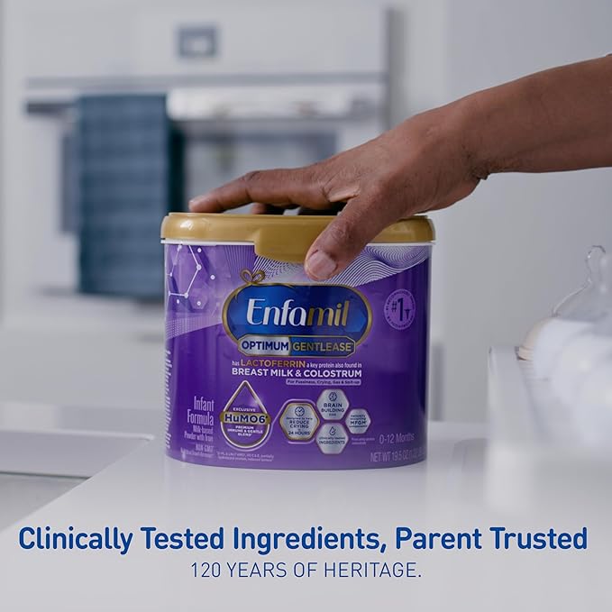 Enfamil Optimum Gentlease Baby Formula, Our Closest Formula to Breast Milk For Fussiness, Crying, Gas & Spit-up, Immune-Supporting Lactoferrin also found in Breast Milk, 19.5 Oz