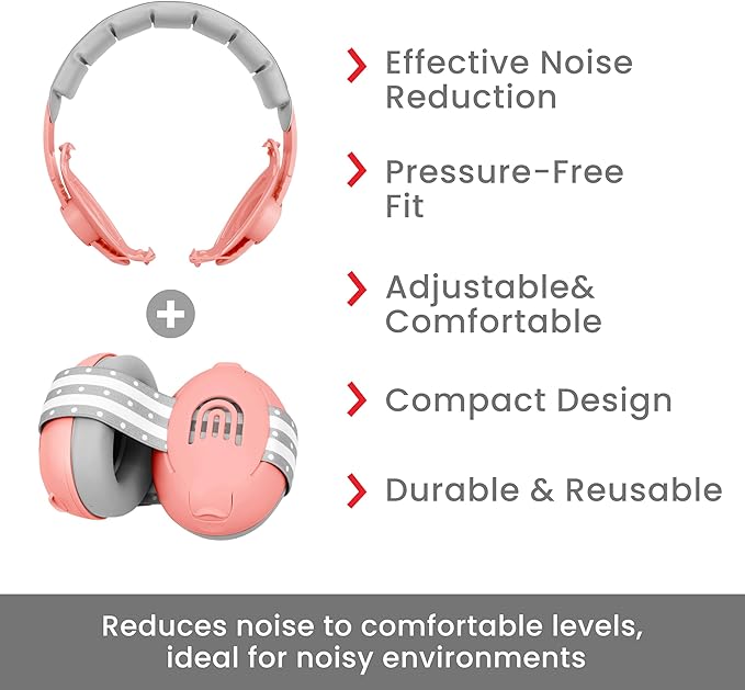 2-in-1 Adjustable Baby & Toddler Noise Cancelling Headphones - Ear Muffs for Kids 1-3 for Airplane Travel