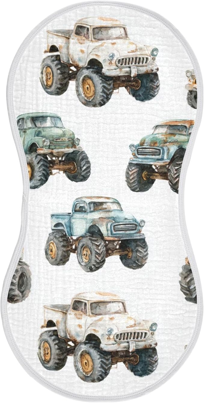 Vintage Monster Trucks Burp Cloths Baby Boys Girls Absorbent Soft Cotton Burping Cloths Rags 1 Pack