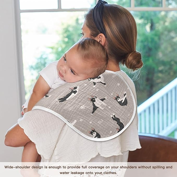 Yoga Boston Terrier Dog Pattern Muslin Burp Cloths for Baby 2 Pack 100% Cotton Baby Washcloths Bibs for Boy Girl