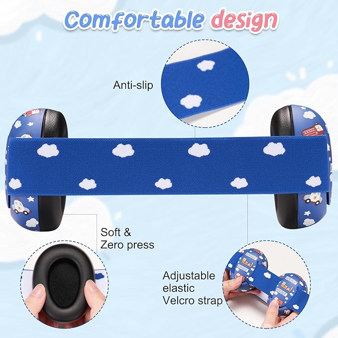 Infant Ear Protection Noise Cancelling Baby Ear Muffs, Toddler Hearing Protection with Adjustable Elastic Headband，Fire car