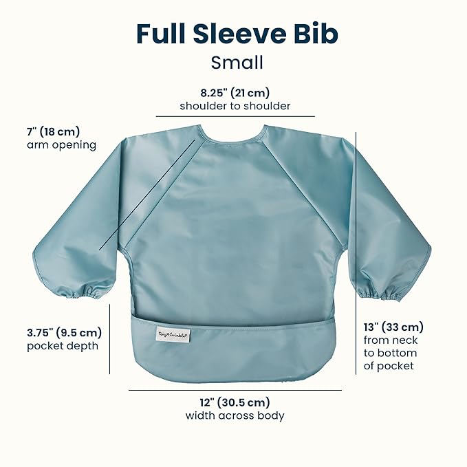 Tiny Twinkle Long Sleeve Bib for Babies & Toddlers | 2-Pack Waterproof Smock Bib for Eating | Machine Washable & Mess-Proof Feeding Essentials | Newborn Shower Gift (Slate Olive,2-4Y)