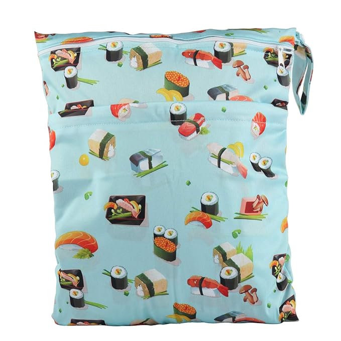 Wet Dry Bag Baby Cloth Diaper Nappy Insert Reusable Washable (Blue Sushi)