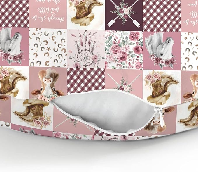 Pink Cowgirl Horse Cow Roses Baby Nursing Pillow Covers for Girl Tribal Dreamcatcher Arrows Nursing Slipcovers for Breastfeeding Pillows Western Cowgirl Boots Soft Stretchy Cover for Newborn Infant