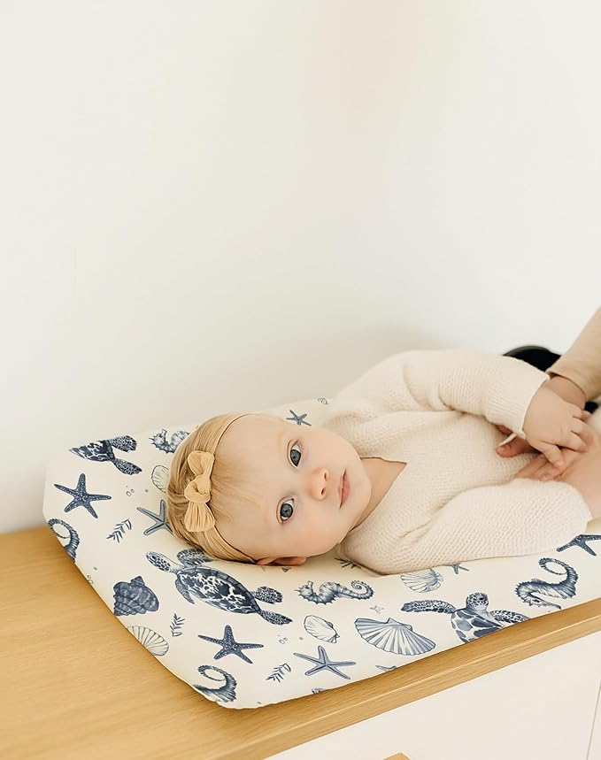 Changing Pad Cover for Baby Boys Girls 2 Pack, Fits Standard 32”×16” Changing Table Pads, Silky Breathable Stretch Knit, Machine Washable (Deep Blue)