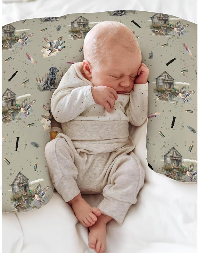 Vintage Duck Hunting Hunter Baby Nursing Pillow Covers for Boy Girl Retro Mallard Ducks Dog Farmhouse Nursery Pillowcase for Breastfeeding Pillows Wild Bird Soft Stretchy Slipcover for Newborn Infant
