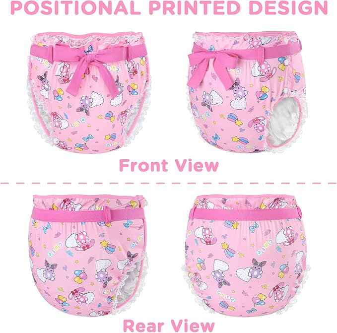 Littleforbig Silky Adult Ribbon Omutsu Diaper Wrap Cover Washable Adjustable Reusable Waterproof - Baby Usagi & Bella Pattern M