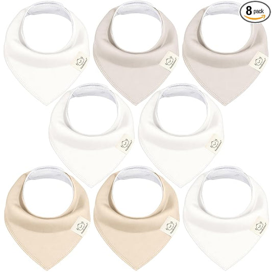 KeaBabies 8-Pack Organic Baby Bandana Bibs for Boys, Girls - Super Absorbent Triangle Baby Bibs for Drooling and Teething Infant, 100% Cotton Extra Soft for Newborn, Infant 0-36 Months (Purest)