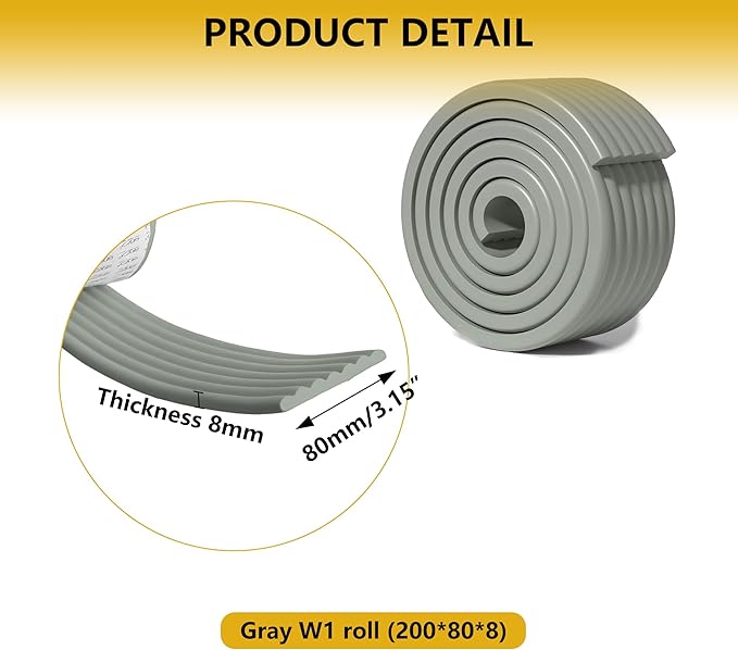 6.5ft Baby Edge Corner Protector, Extra Thick Soft Foam Padding with Strong Adhesive Double Sided Tape, Safety Guards for Sharp Edges of Tables, Desks, Beds, Cabinets Fireplace for Home/Nursery(Gray)