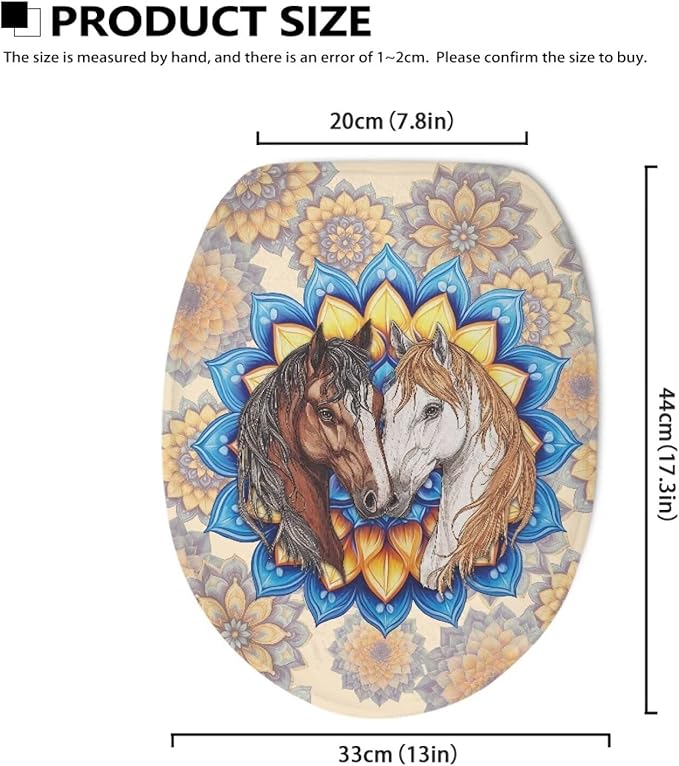 Horse Print Toilet Cover Elastic Edges Seat Covers Boho Flower Toilet Cover Soft and Breathable Toilet Lid Covers for Bathroom Fits Most Toilet Lids Covers，Bathroom Accessories Decor
