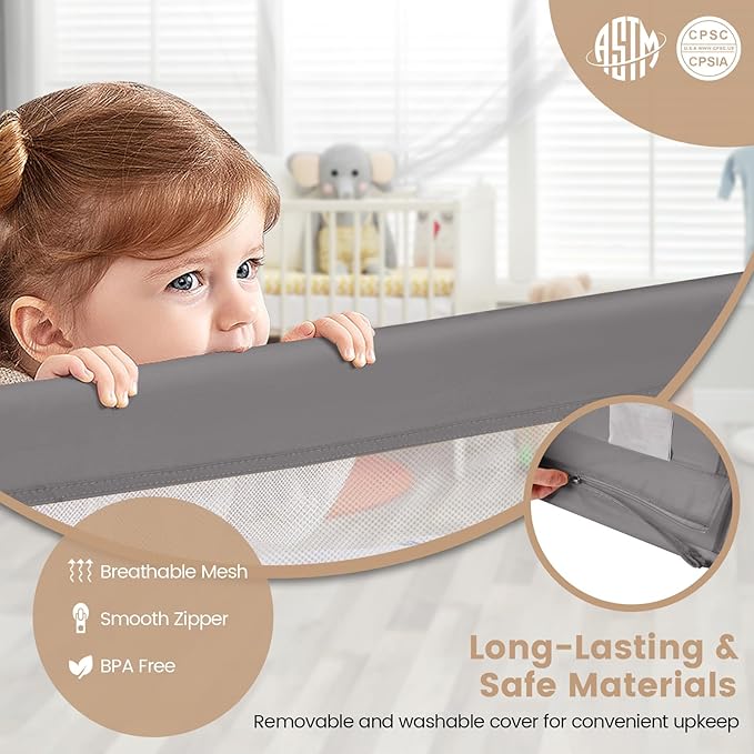 HONEY JOY Bed Rail for Toddlers, 71-in Extra Long, Portable Safety Bed Guardrail w/Double Safety Child Lock, Foldable Baby Bed Rail Guard, Fit King & Queen Full Twin Size Bed Mattress(Gray, Pack 1)