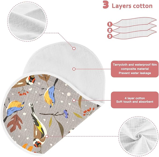 Autumn Bird Goldfinch Robin Berry Muslin Burp Cloths for Baby 1 Pack 100% Cotton Baby Washcloths Bibs for Boy Girl