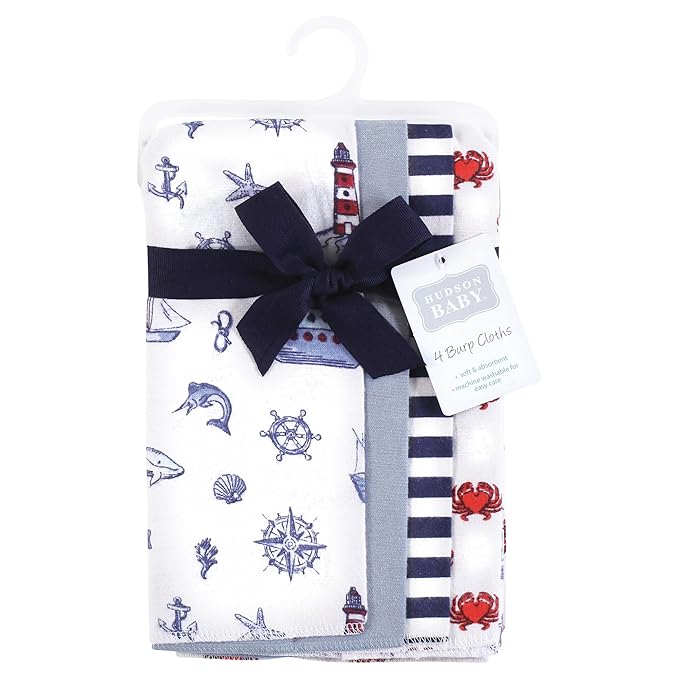 Hudson Baby Unisex Baby Cotton Flannel Burp Cloths, Lighthouse, One Size
