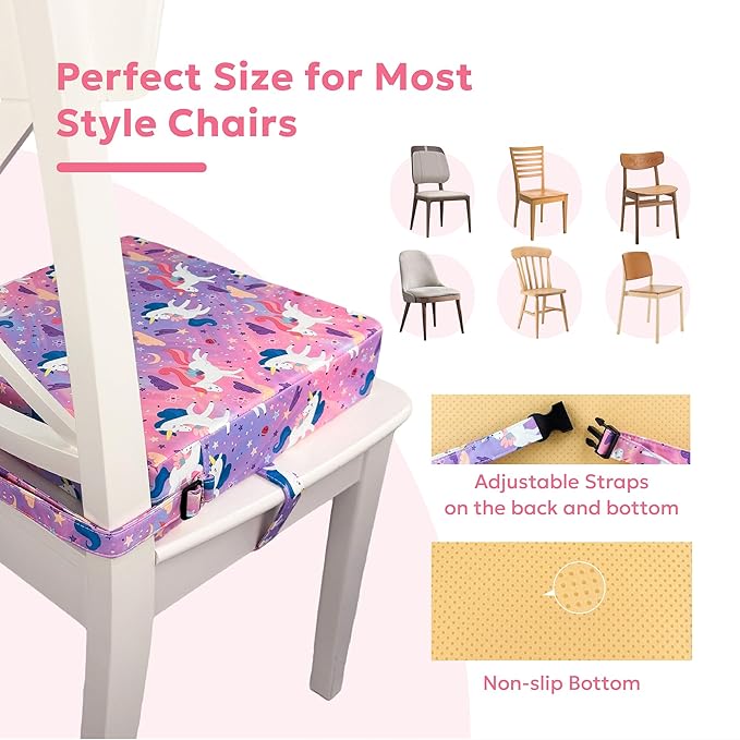 Toddler Booster Seat for Dining Table,Portable Kids Booster Seat - Adjustable, Non-Slip, Lightweight & Easy to Clean (Pink Horse)