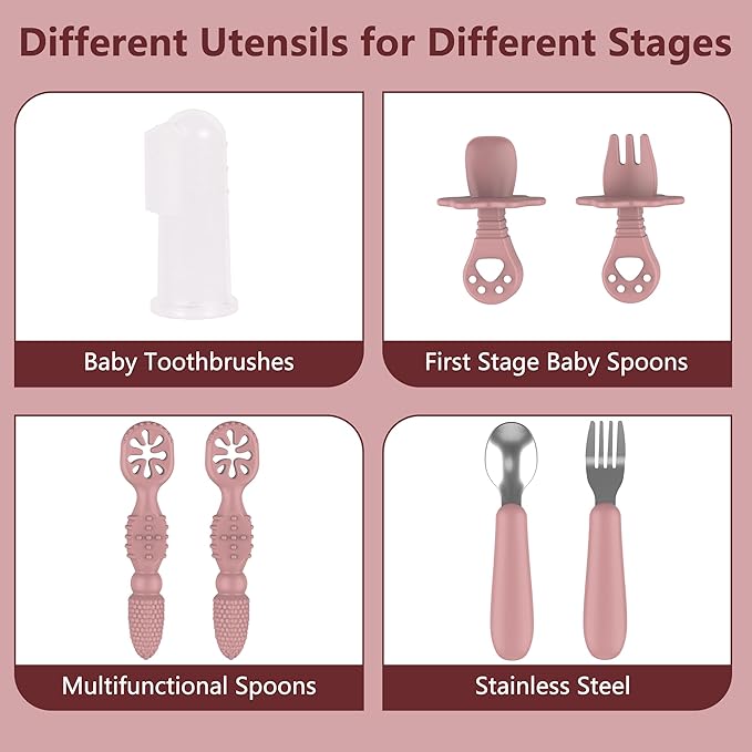 13 Pack Silicone Baby Feeding Set, BPA-Free Stainless Steel Toddler Feeding Supplies, Include Suction Plates, Baby Bowls, Silicone Fork & Spoon, and More, First Stage Baby Dish Set - 6+ Months