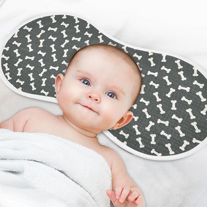 Dog Bone Themed Baby Muslin Burp Cloths Set of 2 Black and White Muslin Washcloths Doodle Food Bones Milk Spit Up Rags Newborn Towel Burp Cloth Bib for Unisex Boys and Girls, 22 x 11 Inch