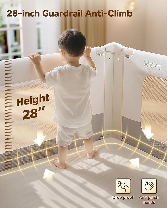 Bed Rails for Toddlers 3 Pack, Thickened & Reinforced Baby Rail Guard with No-Nail Design, Height Adjustable Toddler Rails for King Size Bed, Kids Safety Bed Side Rails, (74.8x78.7x78.7in)