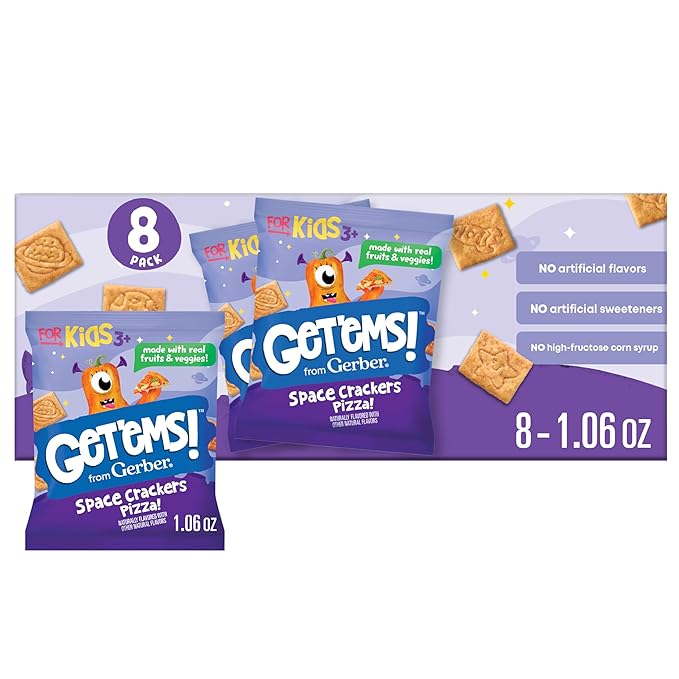 Get'ems! from Gerber Pizza Space Crackers, Kids Snack, Iron, Vitamin E, Kids Crackers, 8PK