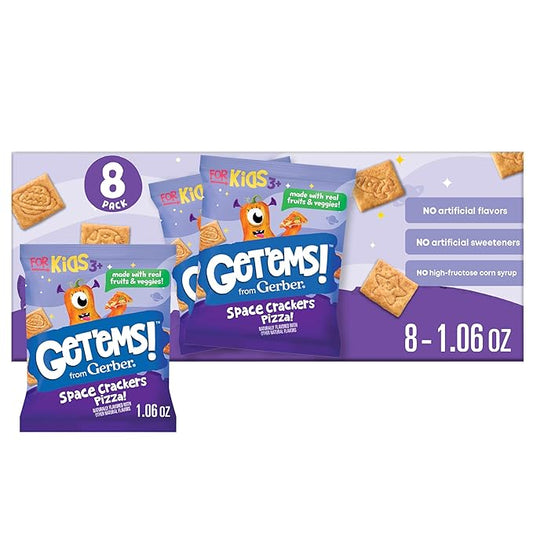 Get'ems! from Gerber Pizza Space Crackers, Kids Snack, Iron, Vitamin E, Kids Crackers, 8PK