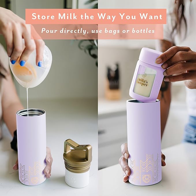Mila's Keeper Portable Insulated Breast Milk Cooler Set | 20 Hr Storage | Cooler, Breast Milk Storage Bottle & Ice Pack for Travel | Fits Leading Pumps | Wide Neck Lavender Fields