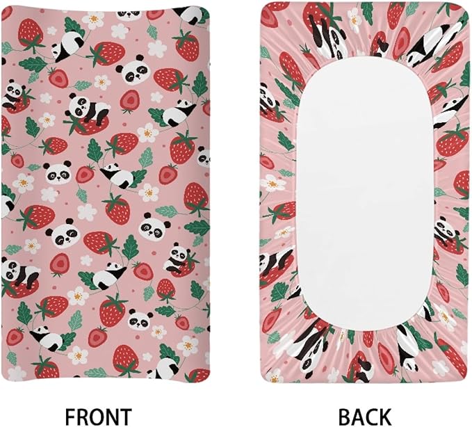 GOSTONG Panda Strawberry Changing Pad Cover for Toddler Baby Girls Boys Diaper Change Table Sheet Cover Replacement Stretchy Changing Table Covers Soft Breathable