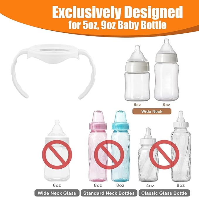 6 Pack Baby Bottle Handles for Evenflo Wide Neck 5oz & 9oz Baby Bottle, Ergonomic Non Slip Grip Easy Changing BPA Free Replacement Holder for Newborn Bottles