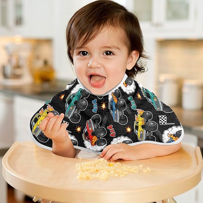 2 Pack Muslin Burp Cloths Monster Truck Black Print Cotton Baby Burp Cloths Absorbent Soft Burping Cloth Washcloths for Newborn Babies 22x11 Inch