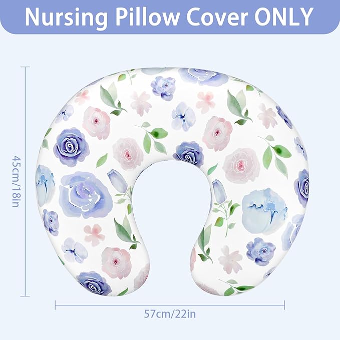 TANOFAR Nursing Pillow Cover, Stretchy Removable Breastfeeding Pillow Cover, Ultra Soft Snug Fits On Newborn Feeding Pillow Case for Baby Girls/Boys, Purple Flower