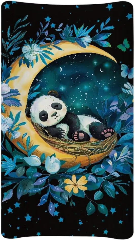 Moon Panda Flowers Changing Pad Covers Breathable Baby Diaper Change Pads Cover, Soft Changing Sheet for Newborn Unisex Babies