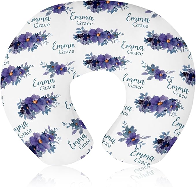 Customizable Flowers Baby Nursing Pillow Cover - Add Your Baby's Name, Ultra-Soft Stretch Fabric, Fits Standard Nursing Pillows, Ideal for Baby Showers Style 03