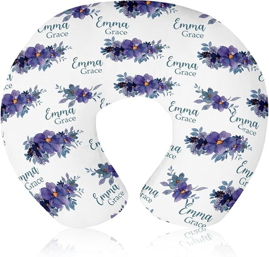 Customizable Flowers Baby Nursing Pillow Cover - Add Your Baby's Name, Ultra-Soft Stretch Fabric, Fits Standard Nursing Pillows, Ideal for Baby Showers Style 03