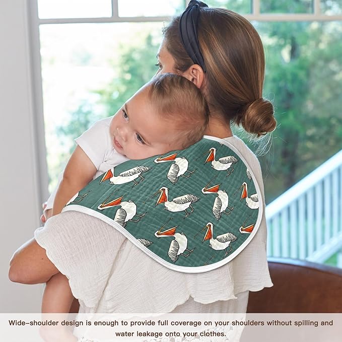 Muslin Burp Cloths for Baby Boys and Girls - 1-Pack Ultra Absorbent Funny Pelican Muslin Washcloths, Newborn Towel, Milk Spit Up Rags, Burp Cloth Bib for Unisex, 22 x 11 Inch