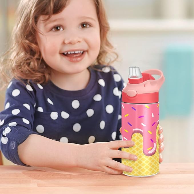 Cheetah Insulated Water Bottle 20 oz with Straw and Carry Handle Black Leopard Boys Girls Thermos Bottle Vacuum Stainless Steel Bottles Leak-Proof for Sports Travel and School