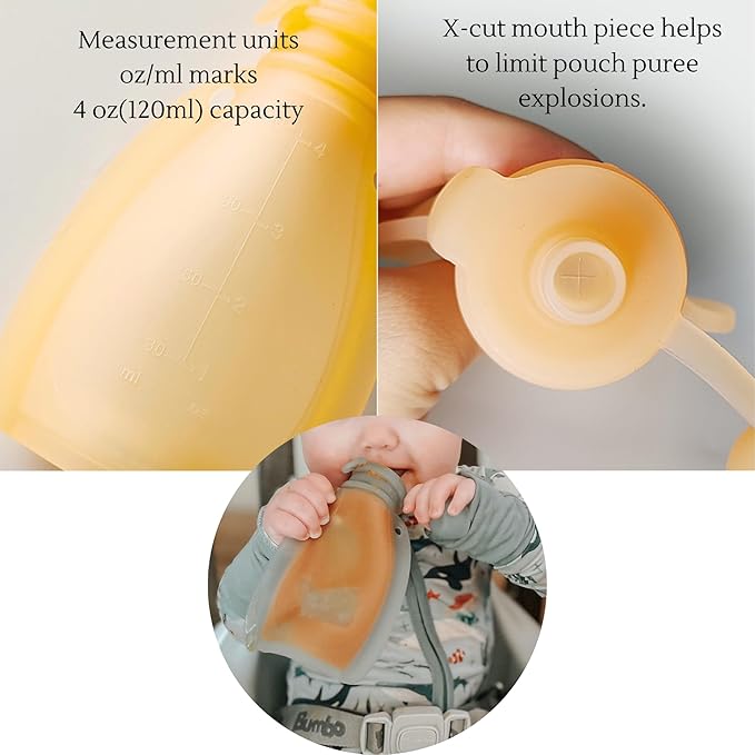 Reusable Silicone Food Pouch for Baby and Toddlers, Squeezable Pouch, Squeeze Pouch, Easy Clean Silicone Pouch for Pre-K and School, Homemade Baby Food Storage, 4oz (White 2 Pack)