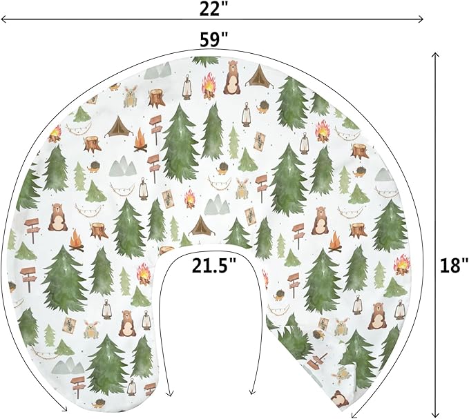 Camping Animals Baby Nursing Pillow Covers for Boy Girl Bear Bunny Hedgehog Green Trees Nursery Pillowcase for Breastfeeding Pillows Wildlife Adventure Soft Stretchy Slipcovers for Newborn Infant