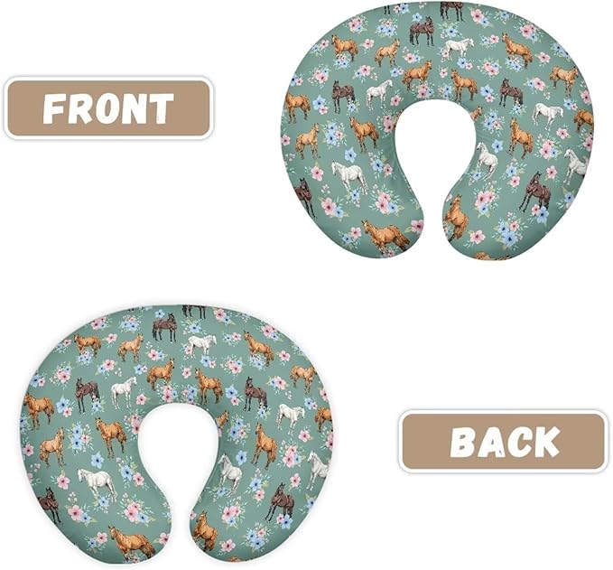 Floral Horse Feeding Pillow Cover Breastfeeding Pillow Slipcover for Newborn Girls Boys Soft Nursing Pillow Case Skin-Friendly U-Shaped Hidden Zipper Design