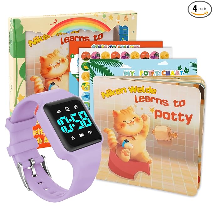 Toddler Potty Training Set – Potty Training Watch with Musical/Vibration Countdown Alerts, Fun Board Book, Progress Chart & Reward Stickers – Interactive Potty Training Kit for Kids Ages 2-6