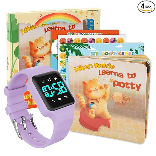 Toddler Potty Training Set – Potty Training Watch with Musical/Vibration Countdown Alerts, Fun Board Book, Progress Chart & Reward Stickers – Interactive Potty Training Kit for Kids Ages 2-6