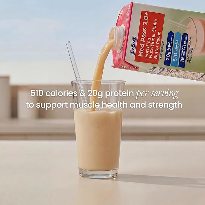 MED PASS® 2.0 Fortified Nutritional Shake, Butter Pecan Flavor High-Calorie Nutrition Drink for Medication Pass Programs and Reduced Appetites, Vitamin and Mineral Fortified, 32 fl oz - 12 Pack