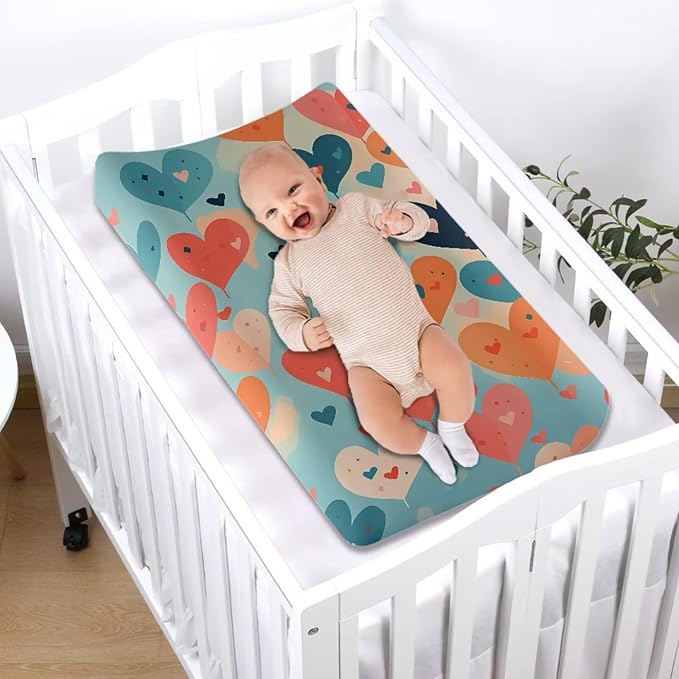 Heart Balloons Changing Pad Cover for Baby Girls Boys Comfort Diaper Change Table Pad Covers Soft Changing Pad Sheets